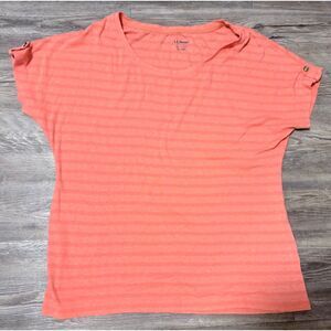 L.L.Bean Women’s Tee XL Coral Tone on Tone Stripe Short Sleeve Normcore Casual